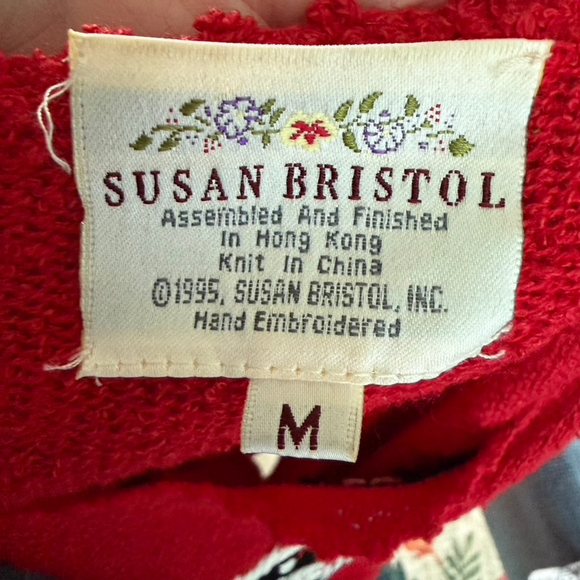 Vintage Susan Bristol Red Button Cardigan Embroidered Bows V-Neck Cute Size M - Picture 12 of 12